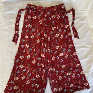 American Eagle Outfitters Red Floral Wide Leg Pants